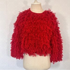 Vintage Red Shaggy pullover Sweater hand crochet 100% acrylic 
▪️Size M